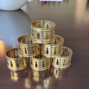 Brass Holiday Candle Cut Out Napkin Rings Set